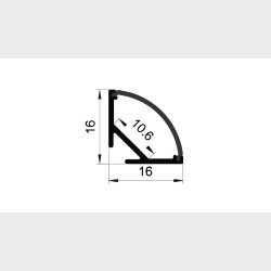 Alu-profile 45 corner for 10mm tape, 2 meter x 16x16 curved