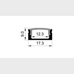 Alu-profile for 12mm tape, 2 meter x 17x09