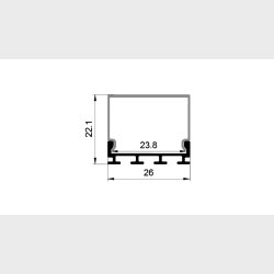 Alu-profile m. firkant cover, 23,2mm x 26,2mm, 2 meter