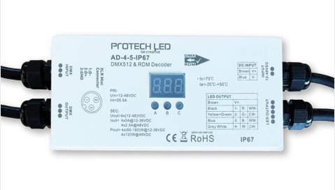Driver 4CH, 5A/ch, DMX RDM 12-24V (60/120W ch) IP67
